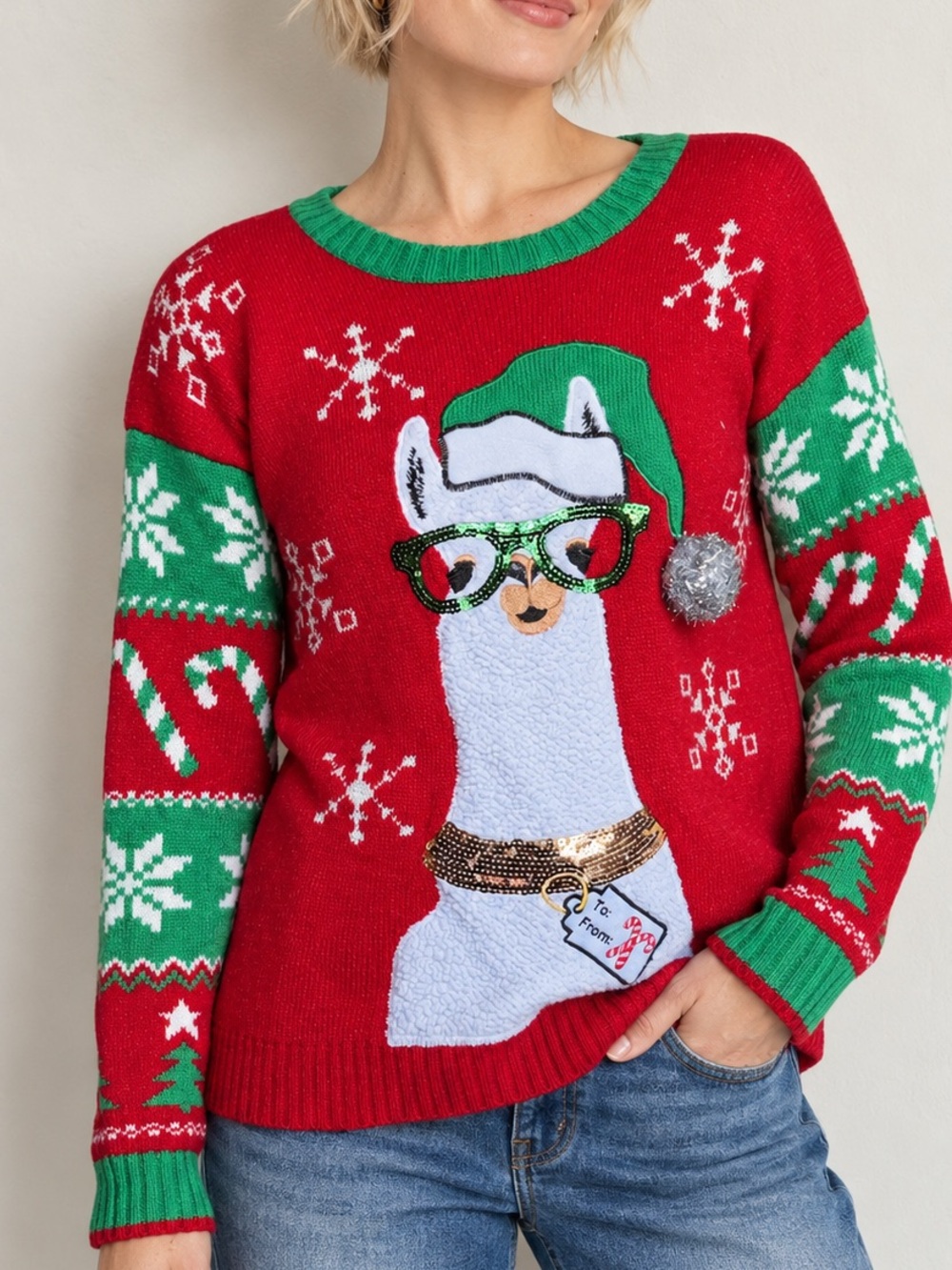 United States Sweaters Christmas Drama Llama Embellished Knit Sweater Size Med